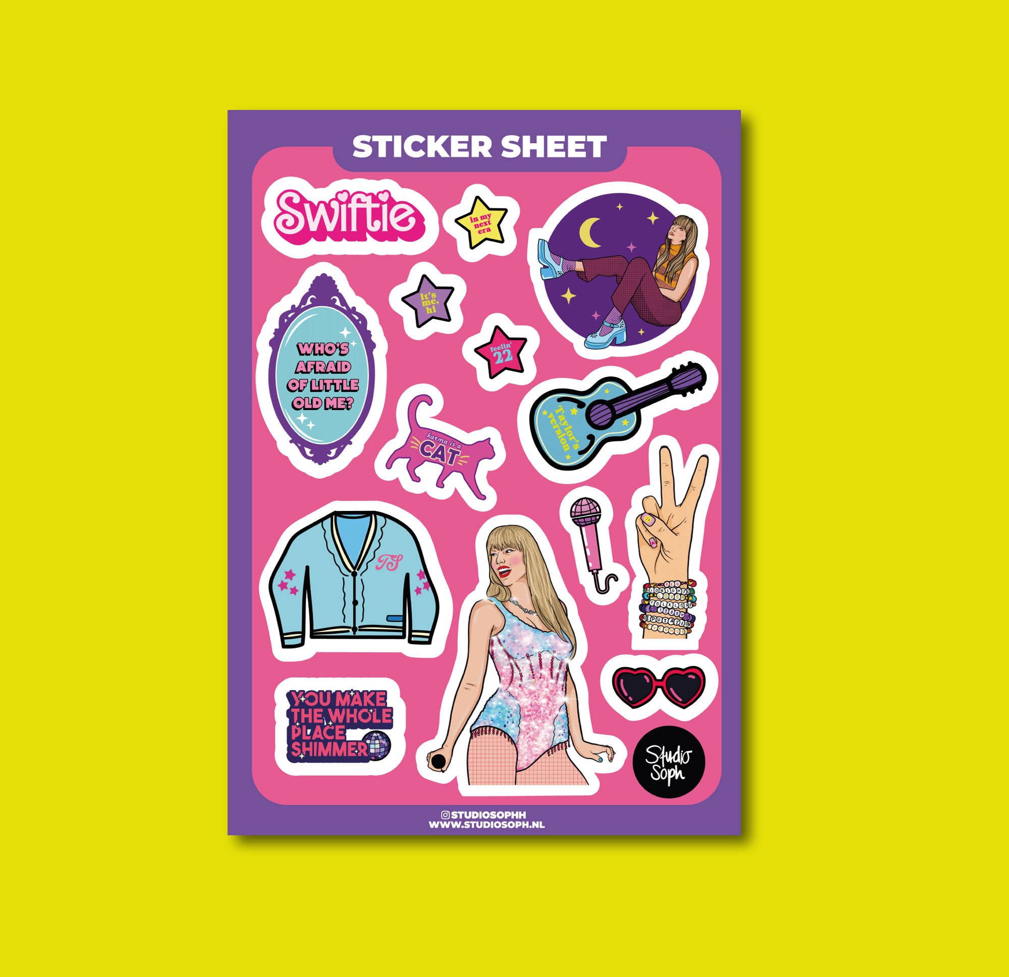 Studio Soph (We Pay Your Import Fees - We Ship DDP) - Wholesale Sticker - Taylor Shimmer A5 Sticker Sheet 1