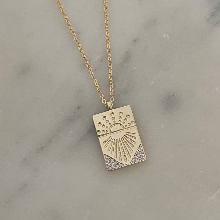 Sunrise Sun Medallion charm pendant 18k gold filled chain for wholesale by Amady Jewelry