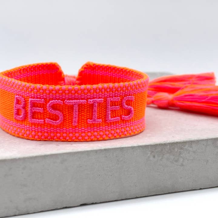 BESTIES Statement Bracelet woven, embroidered for wholesale by Parsley & Pepper