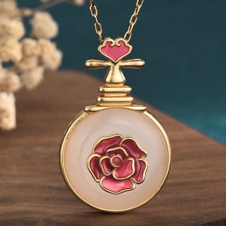 Roze emaille rose jade ketting voor wholesale door Bright MacMing