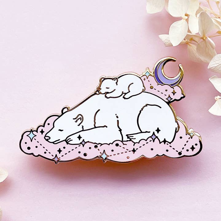 Pin de esmalte de oso polar durmiente mamá y cachorro para venta al por mayor de Alum and Ink