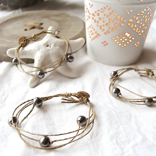 NATURE ET LIN - Wholesale Beaded Bracelet - ÉTOILE - Linen and pearl bracelet made in France - JEWELRY5