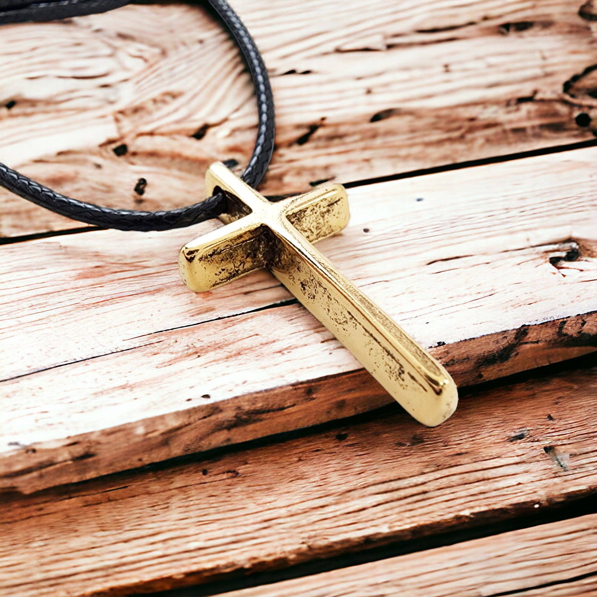 Forgiven Jewelry - Wholesale Pendant/charm necklace - Cross Small Gold Finish Pendant Black Cord Necklace4