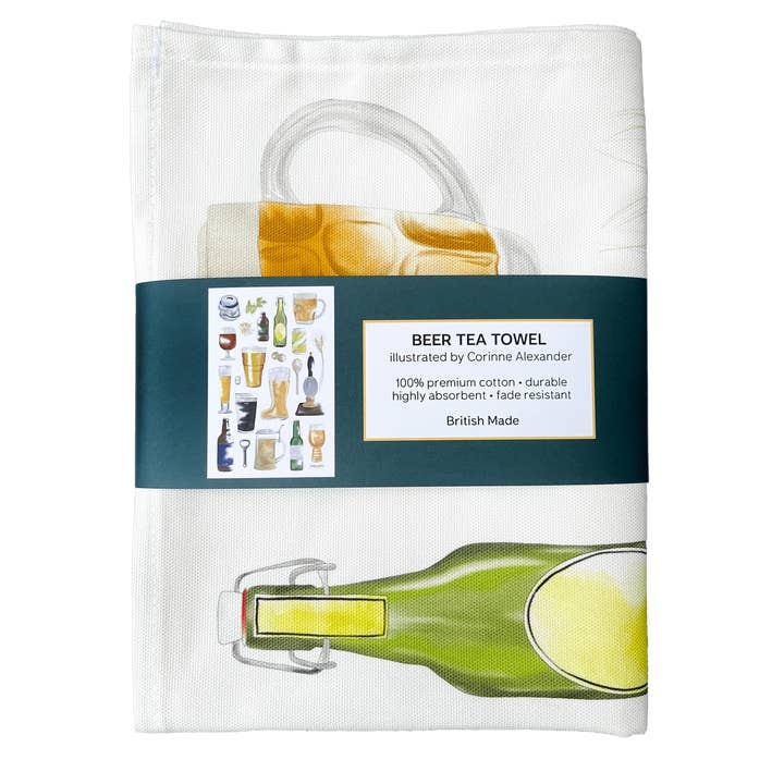 Beer Tea Towel - British Made - Cotton Towel - Novelty for wholesale by Corinne Alexander