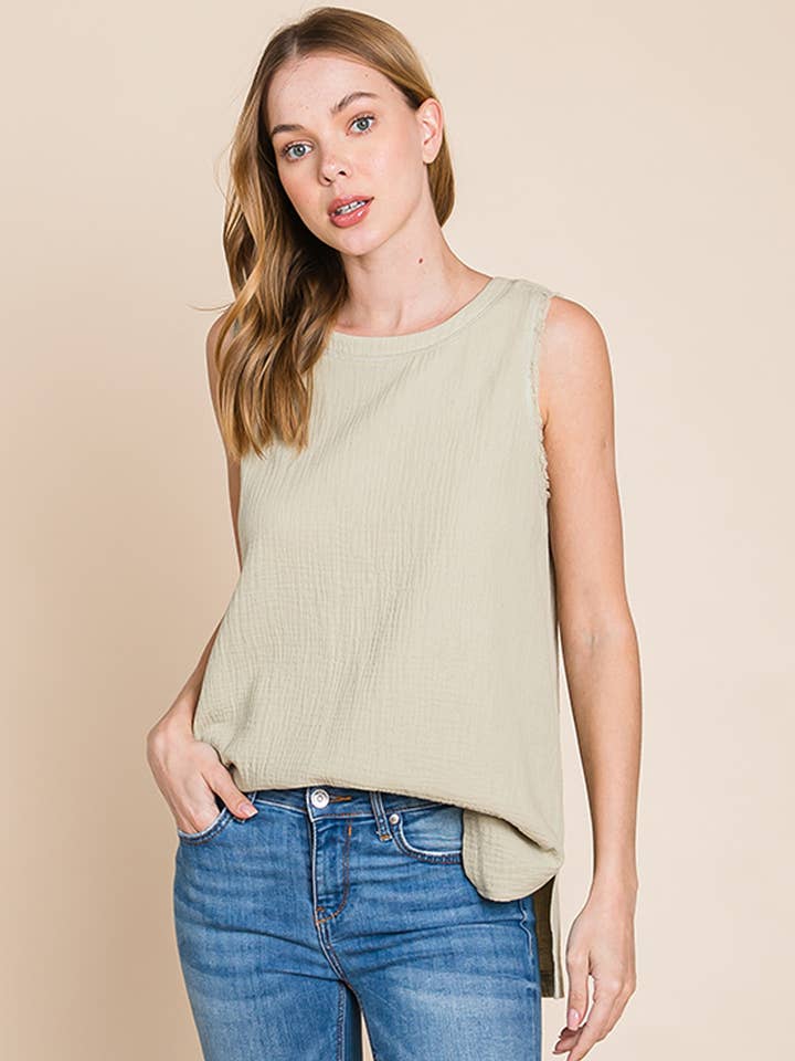 63625W - Gauze Fray Detailed Women's Top for wholesale by Cotton Bleu