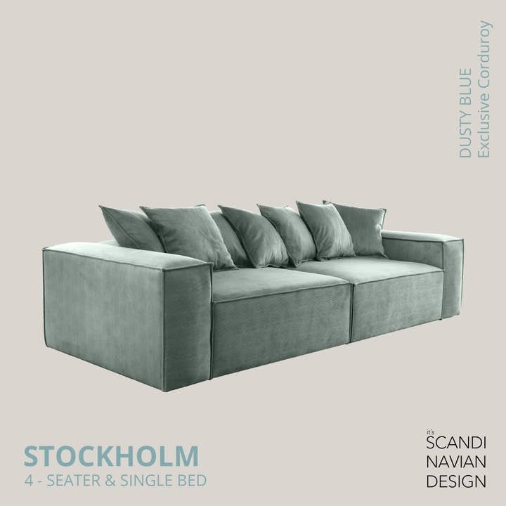 Stockholm 4-seater sofa/single bed Exclusive Corduroy, Dusty Blue removable & washable cover for wholesale on Faire12
