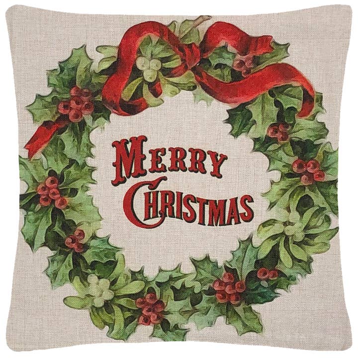 Sierkussenhoes Merry Christmas Wreath voor wholesale door Golden Hill Studio
