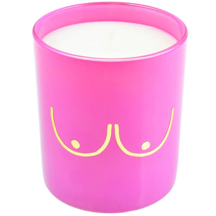 Flamingo Candles - Wholesale Jar/Filled Candle - Pink Ribbon Bright Pink Boobs Candle