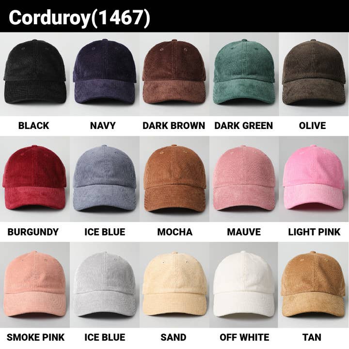 Fashion City - Wholesale Baseball Cap - Unisex - Custom Embroidery Corduroy Adjustable Cotton Baseball Cap