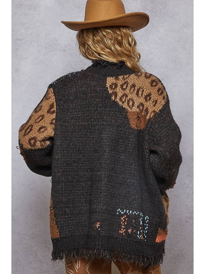 Pol Clothing - Wholesale Cardigan - Women's - Long sleeve contrast leopard pattern sweater cardigan top10