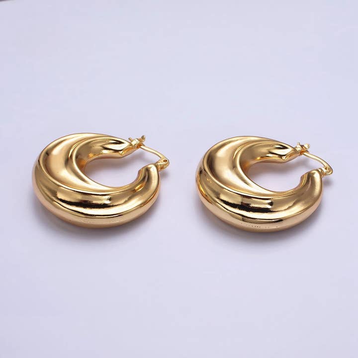 Gold Filled 30mm Chubby Twirl French Lock Latch Hoop Earring for wholesale by Aim Eternal