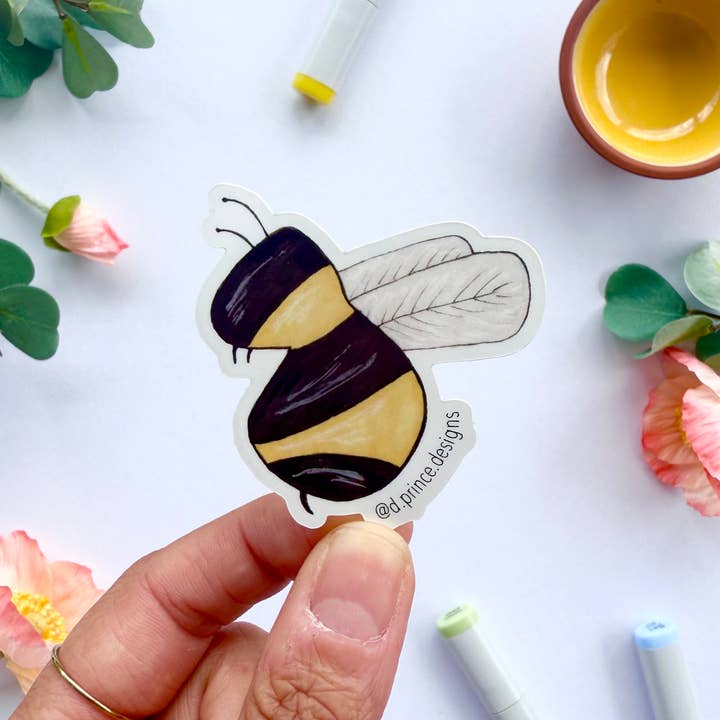Hand-Illustrated Bumblebee | 2" Vinyl Sticker for wholesale by D. Prince Designs