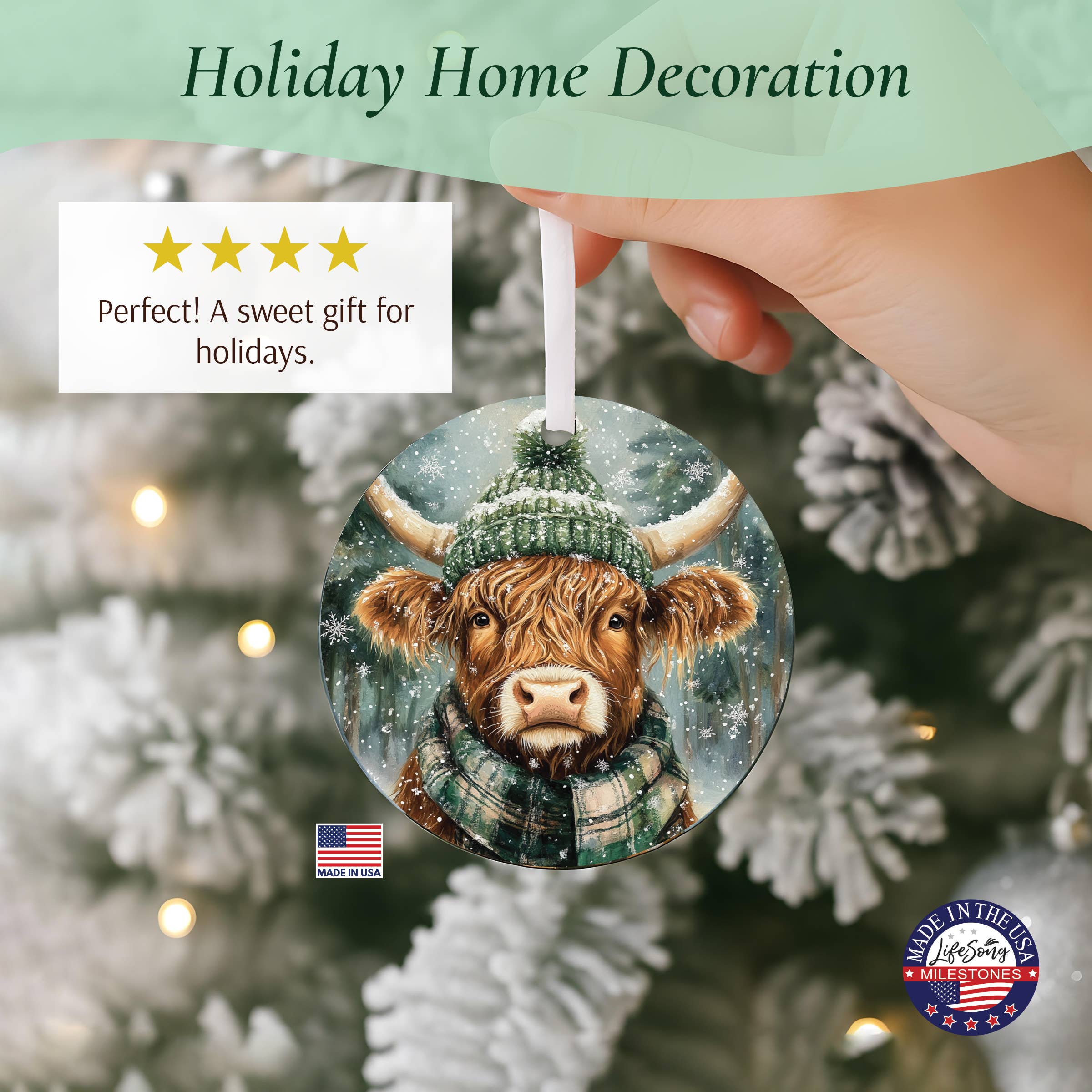 LifeSong Milestones - Wholesale Ornament - Highland Cow Christmas Gifts  2025 Tree Ornament Decor2