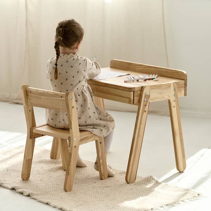 ODEAS - Vente Chaise – enfant - Ensemble bureau et chaise pour enfant, bois de frêne
