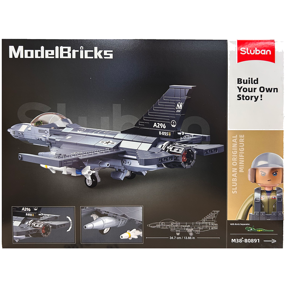 Texas Toy Distribution - Vente Avion miniature – enfant - Model Bricks F-16C Falçon Fighter Jet Brick Kit (521 pièces)1