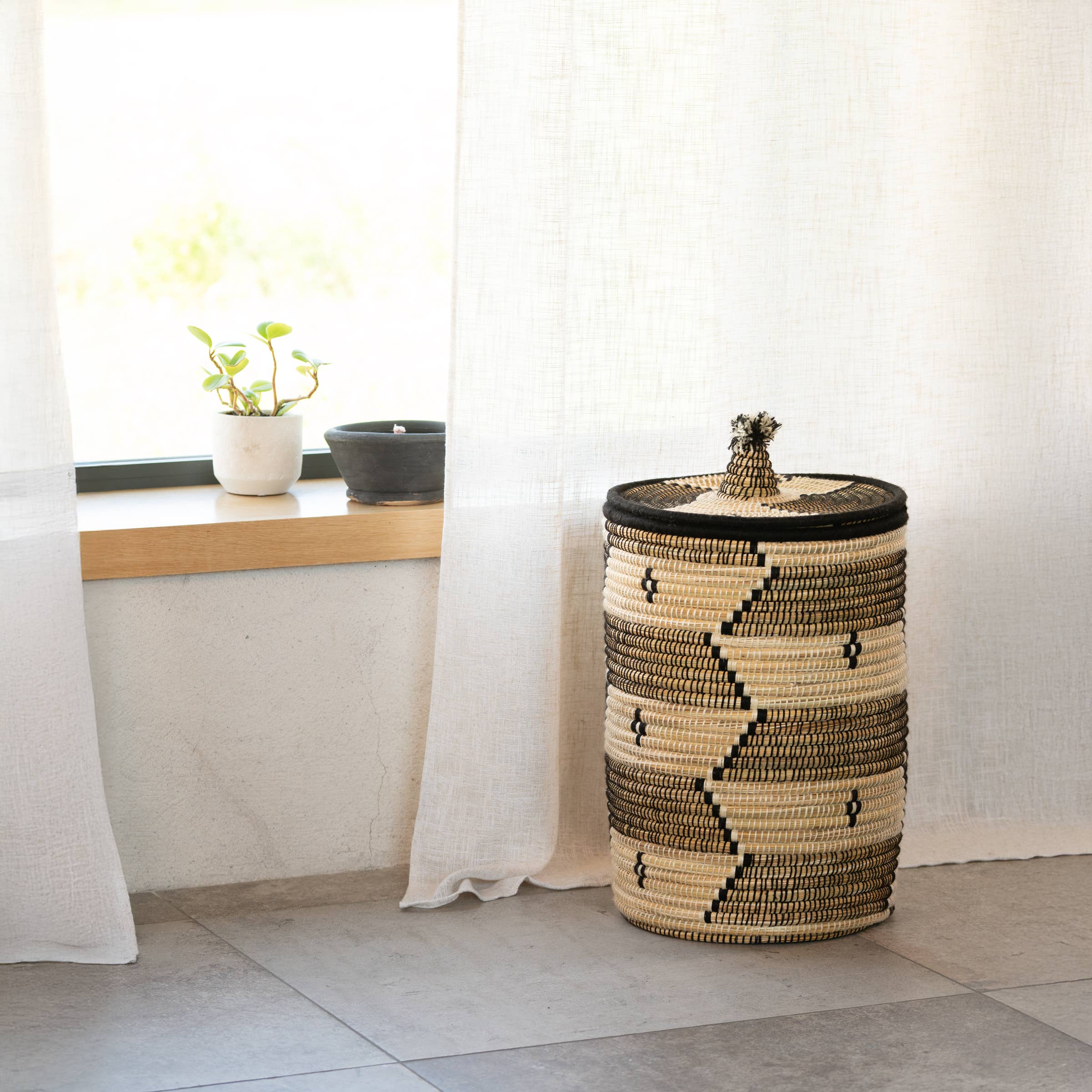 Collection Maroc - Vente Paniers à linge - Panier à linge motifs ethniques noir 60 cm0