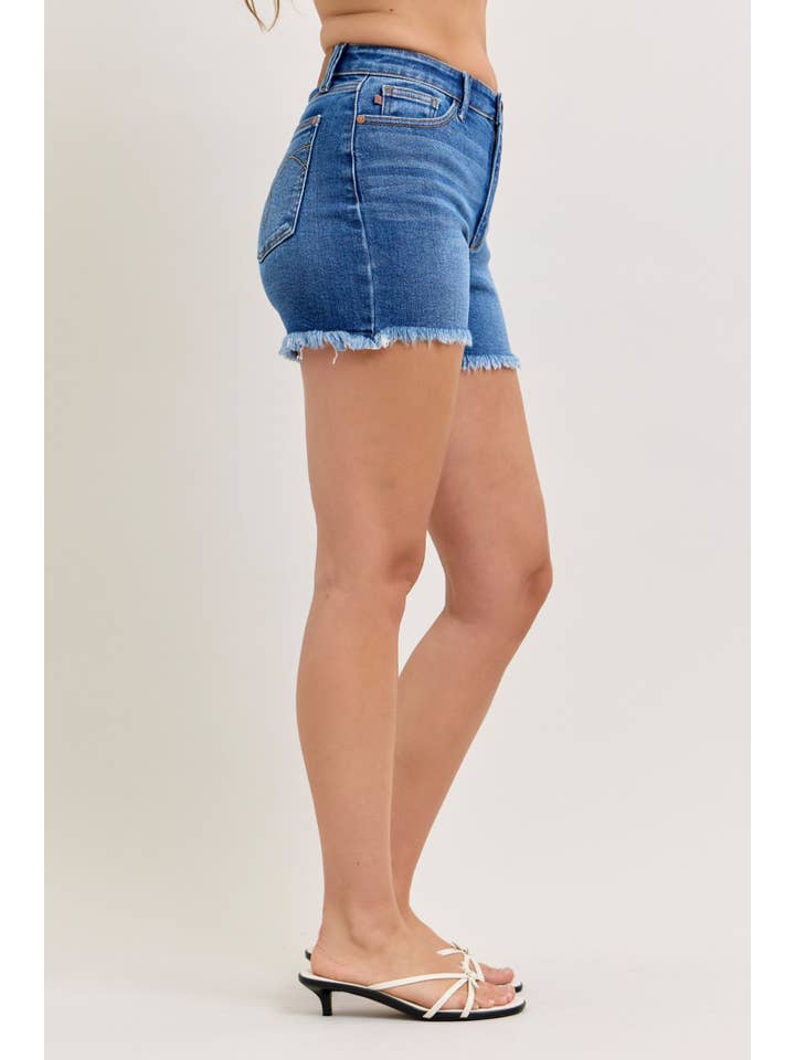 Watermelon Apparel - Wholesale Shorts - Women's - Judy Blue High Waist Dark Wash Slim Fray Shorts2