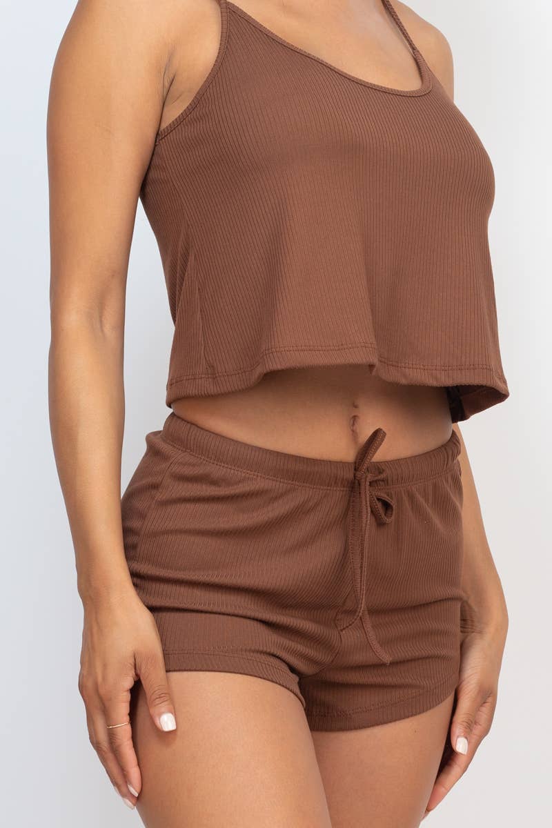 CAPELLA APPAREL - Wholesale Lounge Set - Women's - Ribbed Strappy Top & Shorts Lounge Set12
