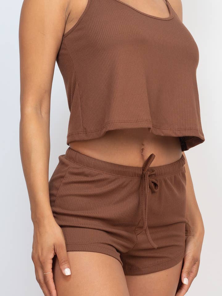 CAPELLA APPAREL - Wholesale Lounge Set - Women's - Ribbed Strappy Top & Shorts Lounge Set12
