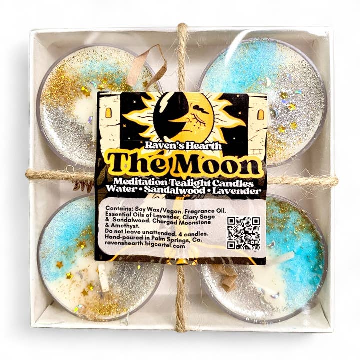 The Moon Tarot Tealight Candles | Water & Sandalwood for wholesale by Raven’s Hearth