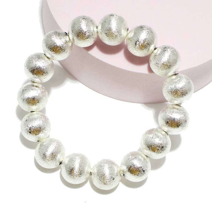 SOPHIA WHOLESALE - Wholesale Beaded Bracelet - Lightweight Brass Textured Ball Stretch Bracelet