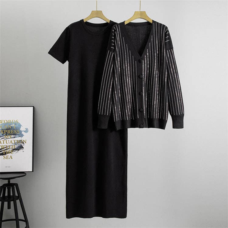 Marayn - Vente Robe – femme - Ensemble robe en maille avec cardigan et strass chic pour femmes7