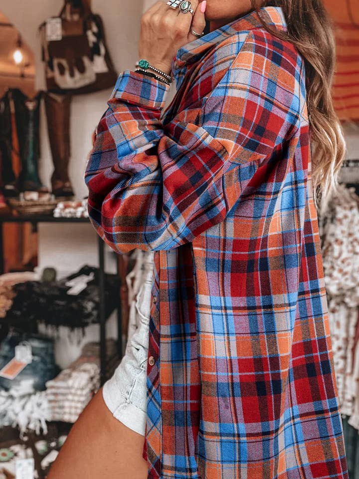 Lovesoft - Wholesale Button Down Shirt - Women's - Retro Plaid Print Loose-Fit Button-Up Shirt