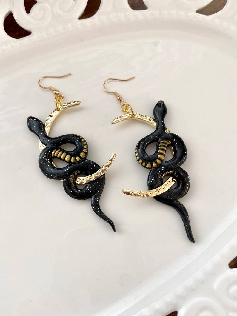 Everything Ky and I - Wholesale Dangle Earrings - Black Moon Snakes1
