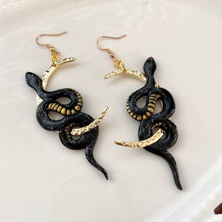 Everything Ky and I - Wholesale Dangle Earrings - Black Moon Snakes1