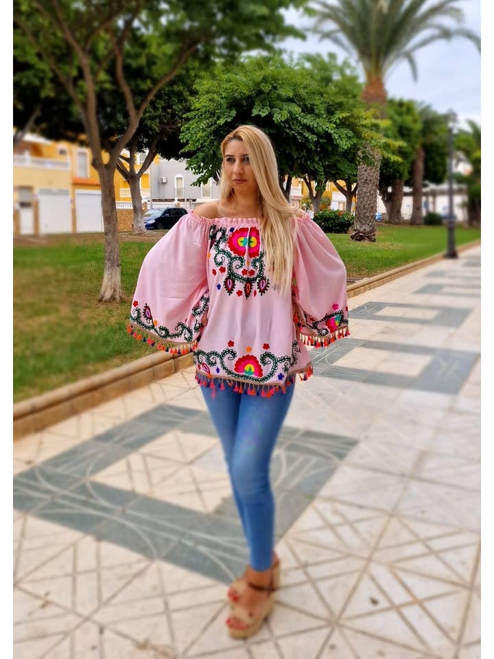 TABITHA - Wholesale Blouse - Women's - Mexican Embroidered Blouse5