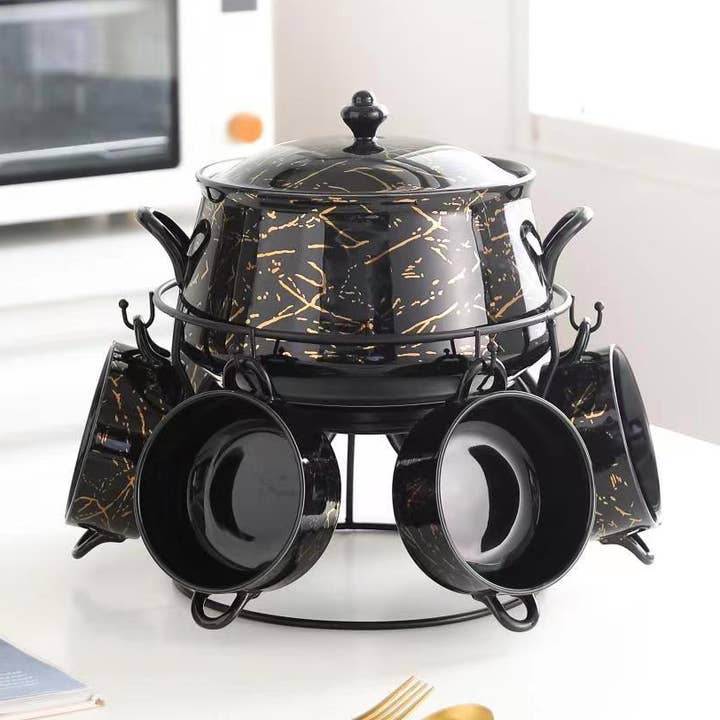 Black Tureen with Gray/Gold Patterns for wholesale by Royal Swiss