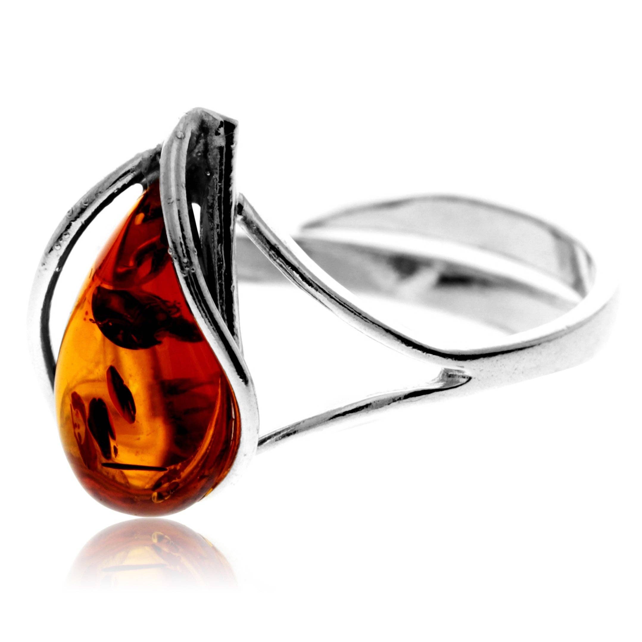 SilverAmber Jewellery – wholesale Single stone/solitaire ring – 925 Sterling Silver & Genuine Baltic Amber Adjustable Ring G403A10