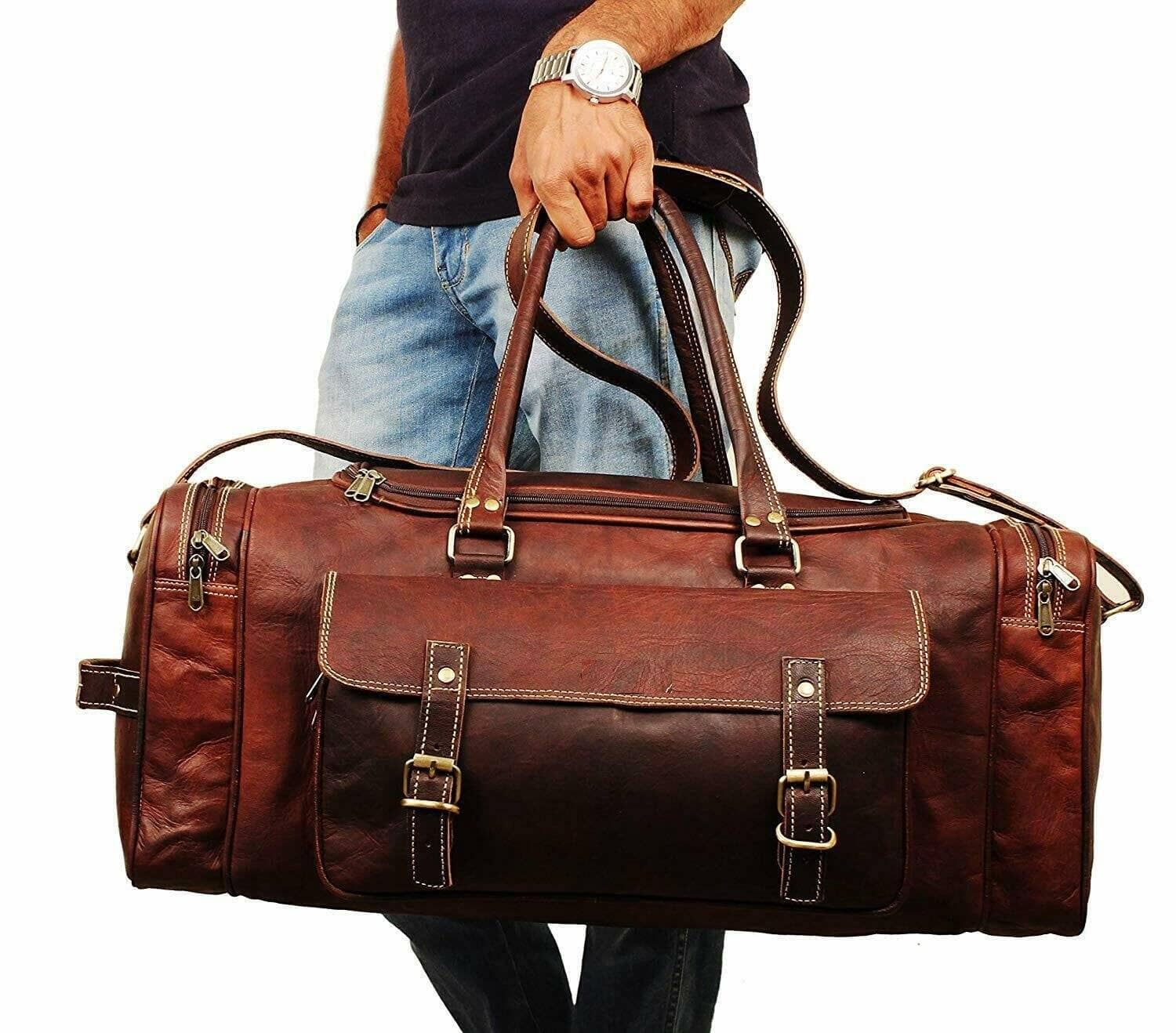 Classy Leather Bags - Wholesale Weekender Bag - Men's - Traveler Weekender Duffle Bag + FREE Toiletry Bag7