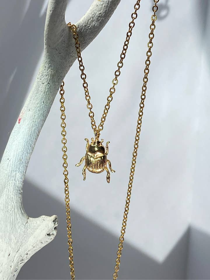 Beautiful Gold Beetle Charm Necklace 🪲 for wholesale by June Luna Jewelry