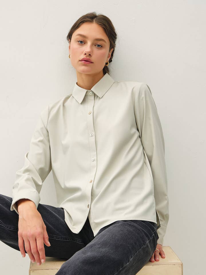 CLASSIC SILKY BUTTON UP COLLARED SHIRT for wholesale by Be Cool