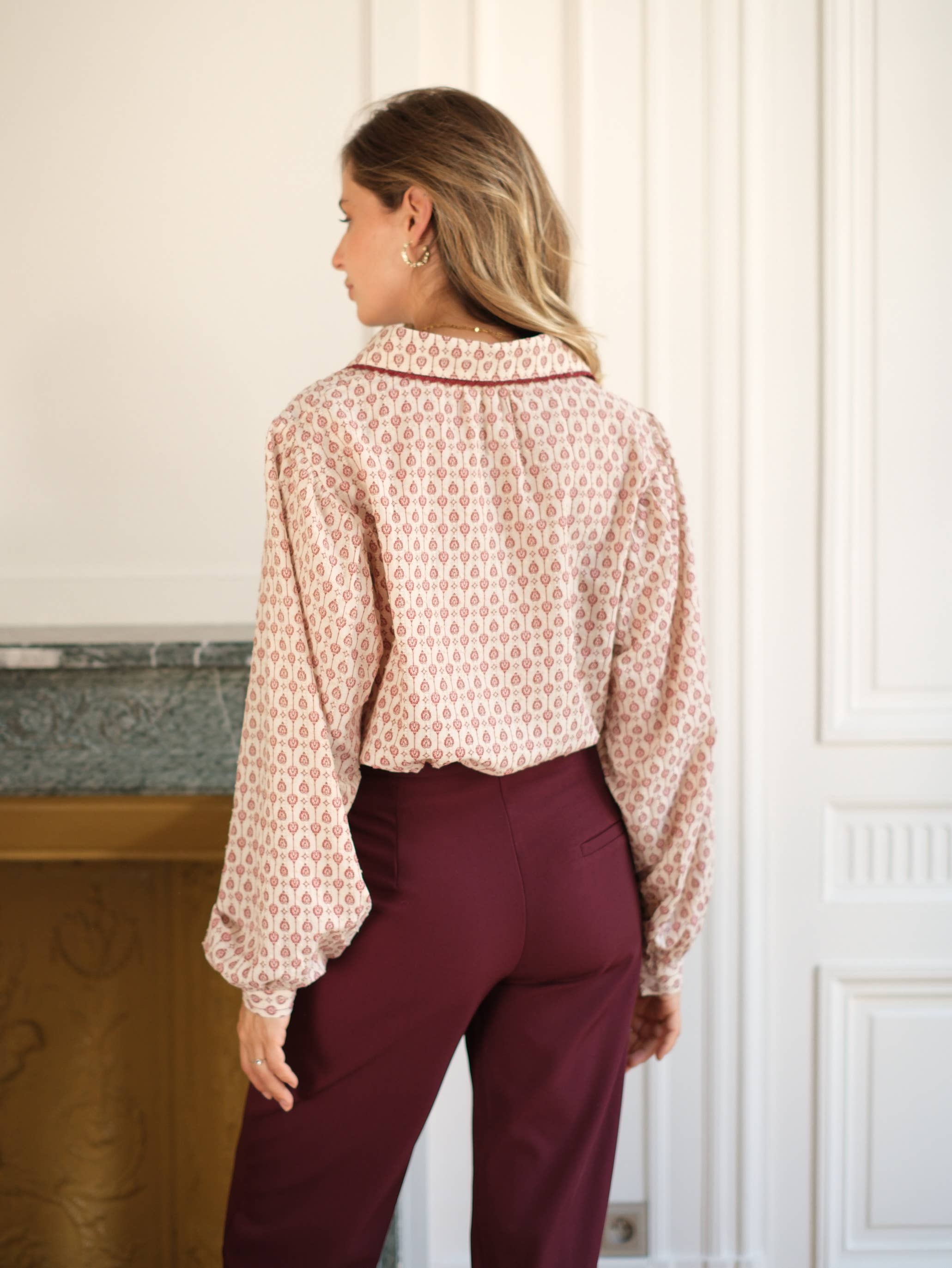 LOVIE & CO - Wholesale Button Down Shirt - Women's - Puff sleeve shirt with embroidered collar - 5027T-RUBEN4