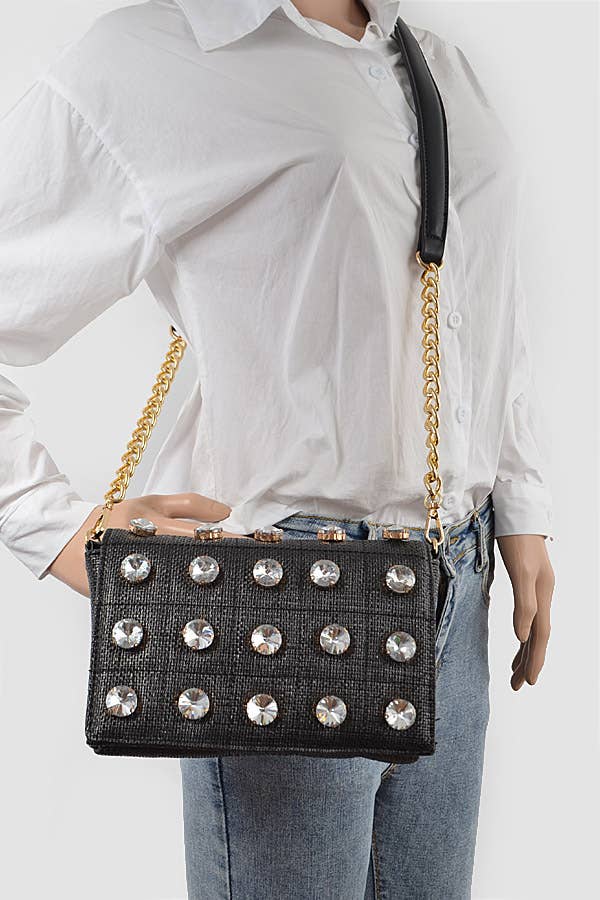 Shop Neighbors - Wholesale Crossbody Bag - Women's - Linen Crossbody Bag W/Big Rhinestone6