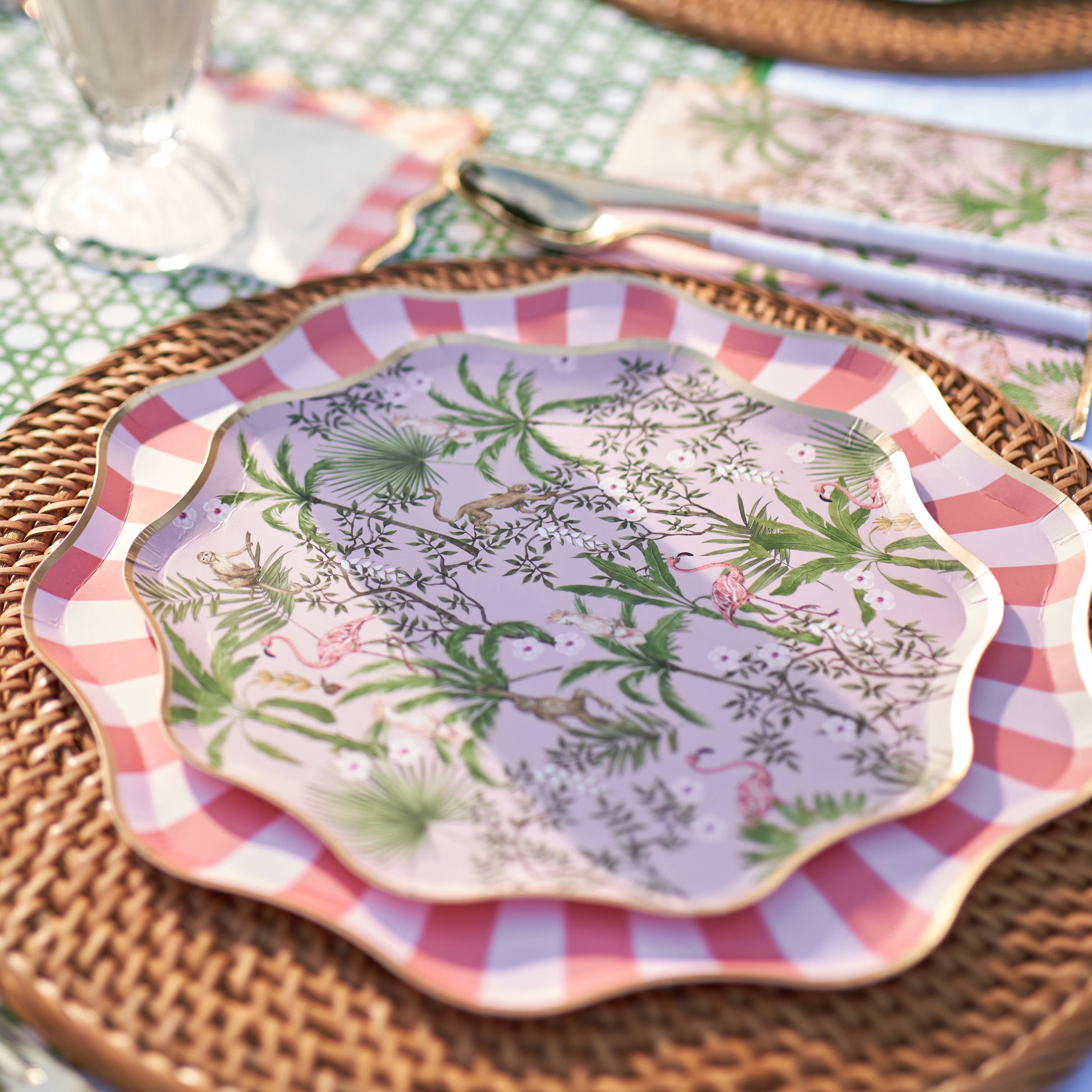 Harlow & Grey - Wholesale Disposable Plate - Palm Beach - Pink & Green Large Paper Plates3