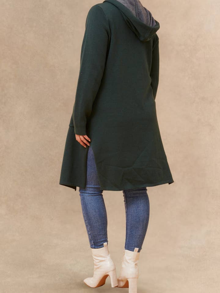 Nora Hooded Open Front Long Cardigan Lightweight Two Tone Casual Trendy for wholesale by ANNICK