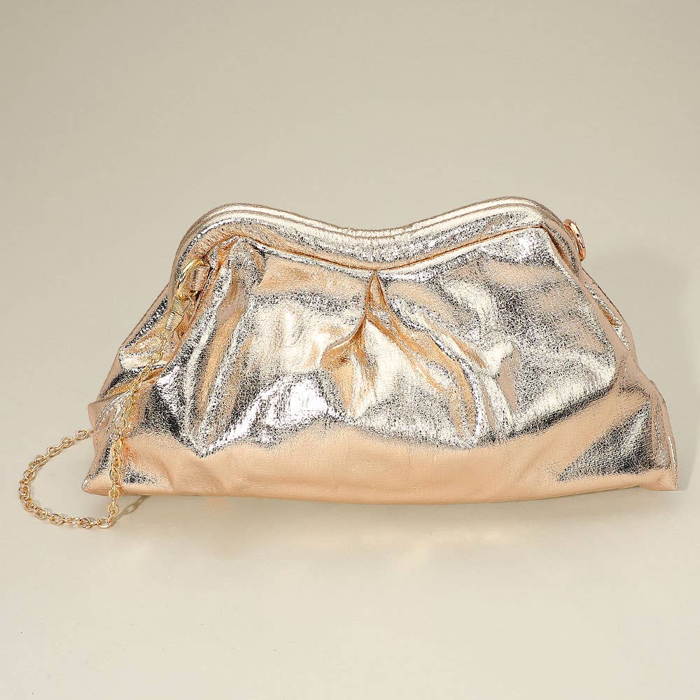 Sensibling Corp. - Wholesale Clutch Bag - Women's - Metallic Pleated Frame Clutch Evening Bag / Crossbody Bag0