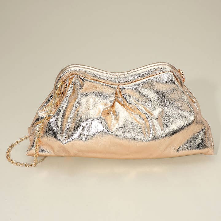 Sensibling Corp. - Wholesale Clutch Bag - Women's - Metallic Pleated Frame Clutch Evening Bag / Crossbody Bag
