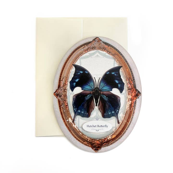 Moth and Myth – wholesale Everyday greeting card – Hatchet Butterfly Oval Greeting Card (Copy)