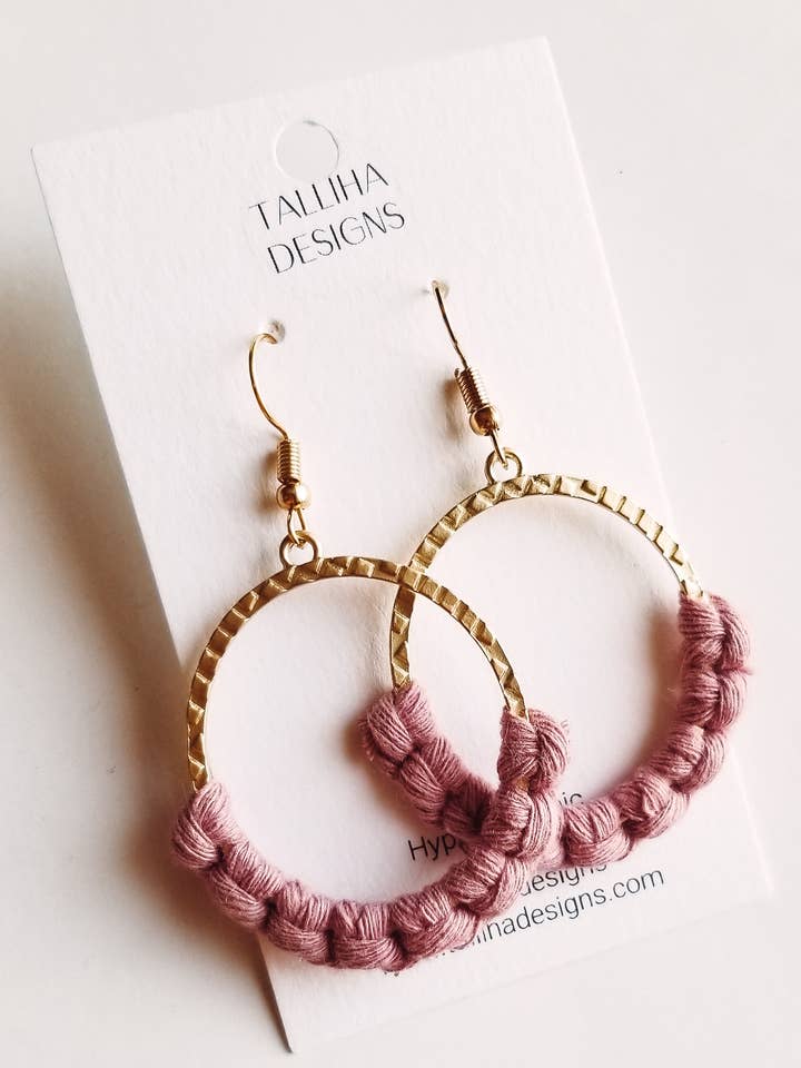 Textured Matte Gold Hoops Braidy Non-Fringe Macrame Earrings for wholesale by Talliha Designs