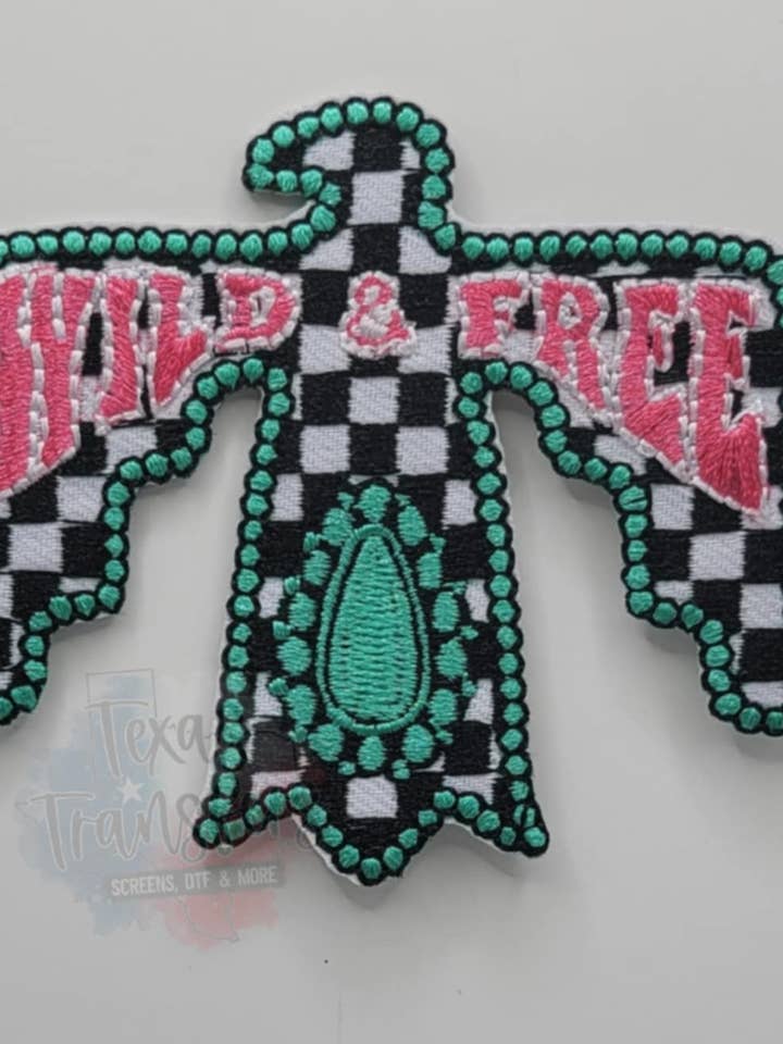 Wild & Free Thunderbird Iron-On PATCH for wholesale by Texas Transfers