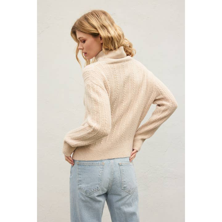 Dress Forum - Wholesale Knit Sweater - Women's - Fluffy Cable Detail Turtle Neck Sweater (1)7