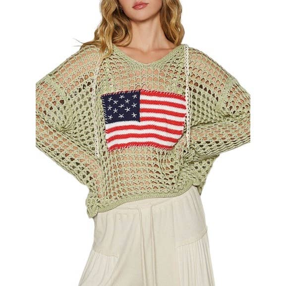 V Neck American Flag Hoodie Sweater Patriotic Cozy and Styli for wholesale by Blue Bunny Inc