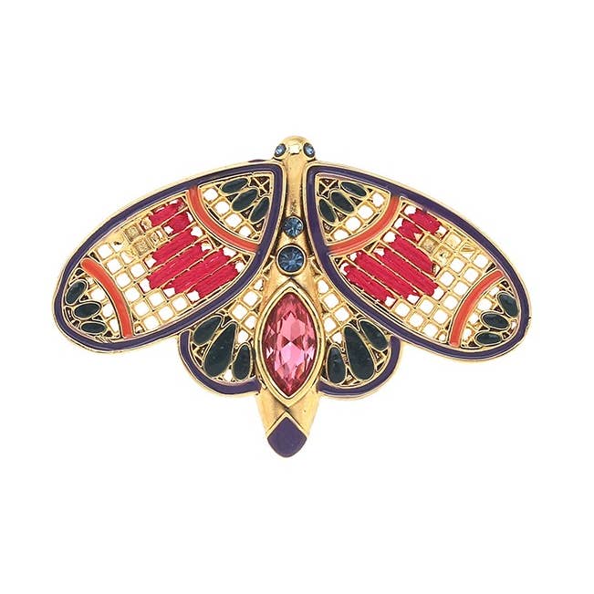 Festsplinter-KIMANA broderet og vævet fuchsia sommerfuglebroche for engroshandel hos Franck Herval
