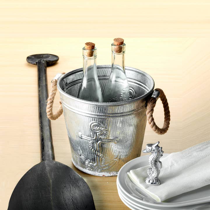 India Handicrafts Inc - Wholesale Bucket/Pail - Anchor & Rope Storage Bucket