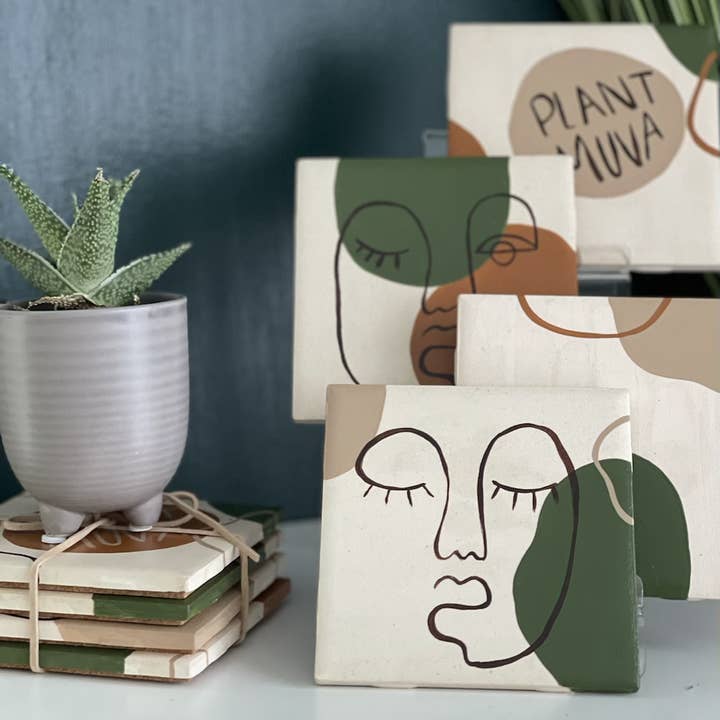 Plant Muva Ceramic Tile Coaster Set for wholesale by Olivia Georgette Studios LLC