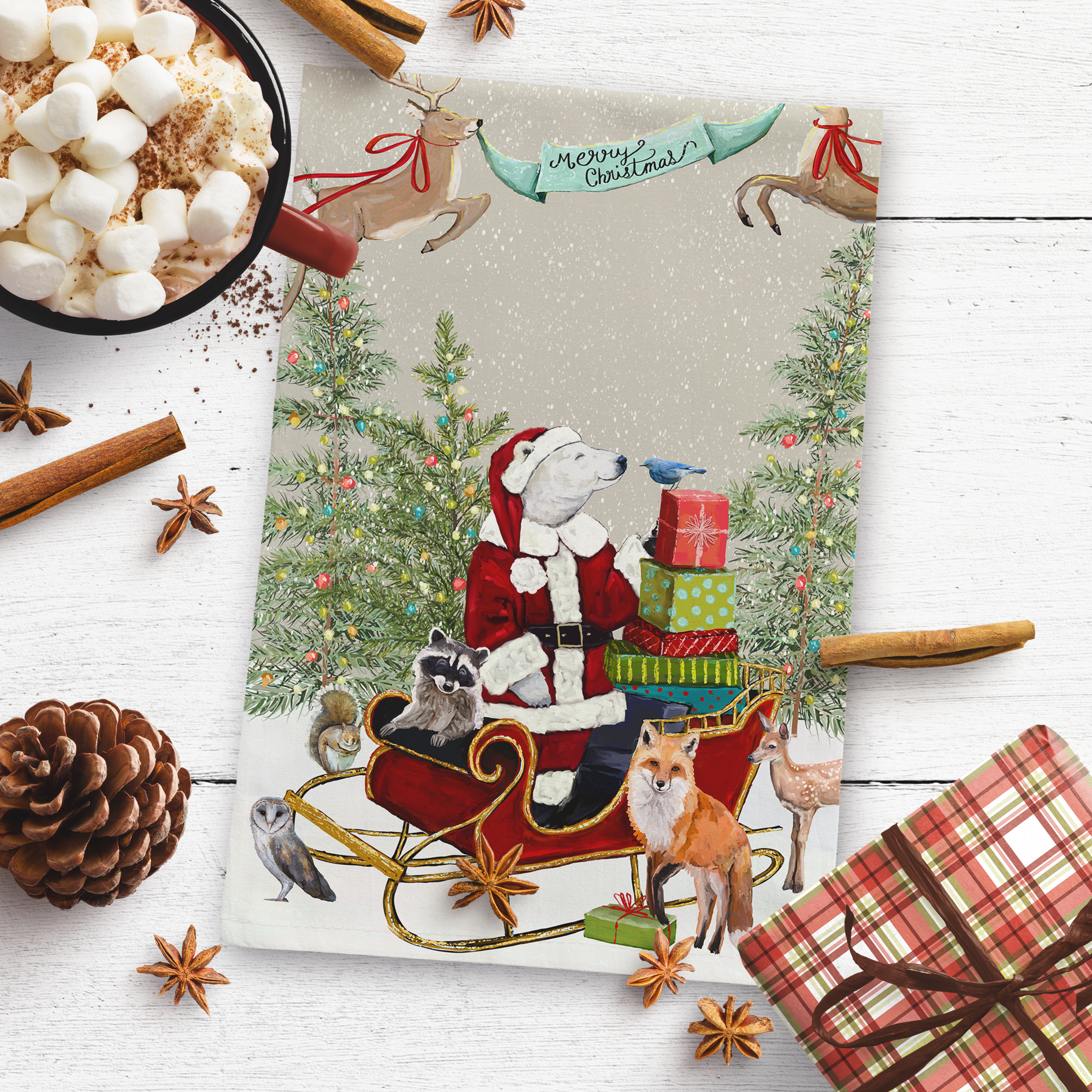 Cathy Walters Art - Wholesale Tea Towel - Santa Claws Tea Towel2